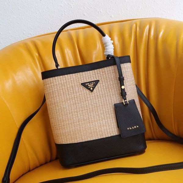 Very popular! Replica Prada Wicker x Canvas Basket Bag puf93886