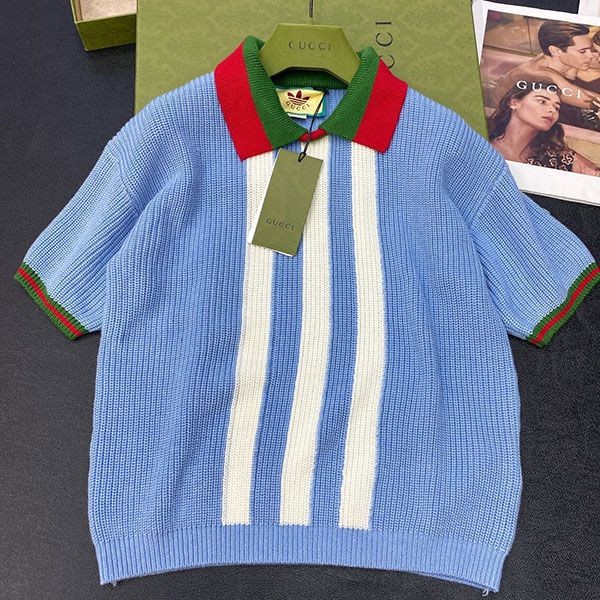 Free shipping [Gucci] Striped replica short sleeve sweater gul93923