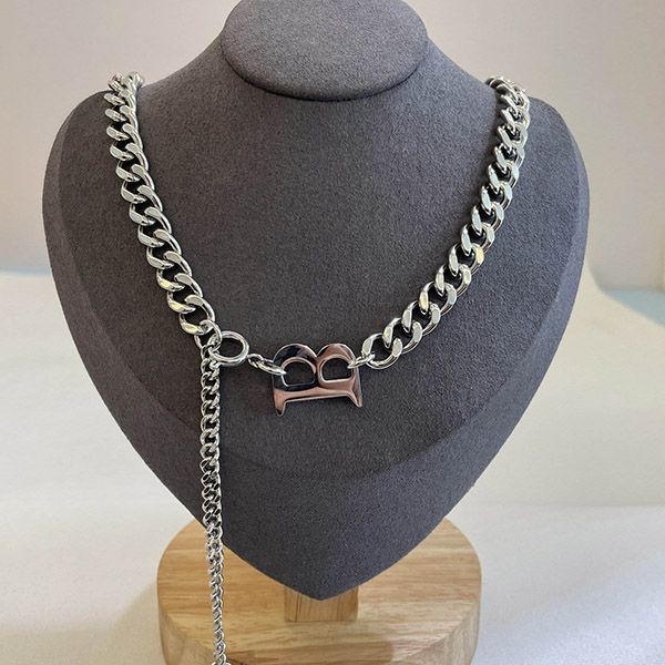 Hard to find Balenciaga replica B logo silver chain necklace bay42677