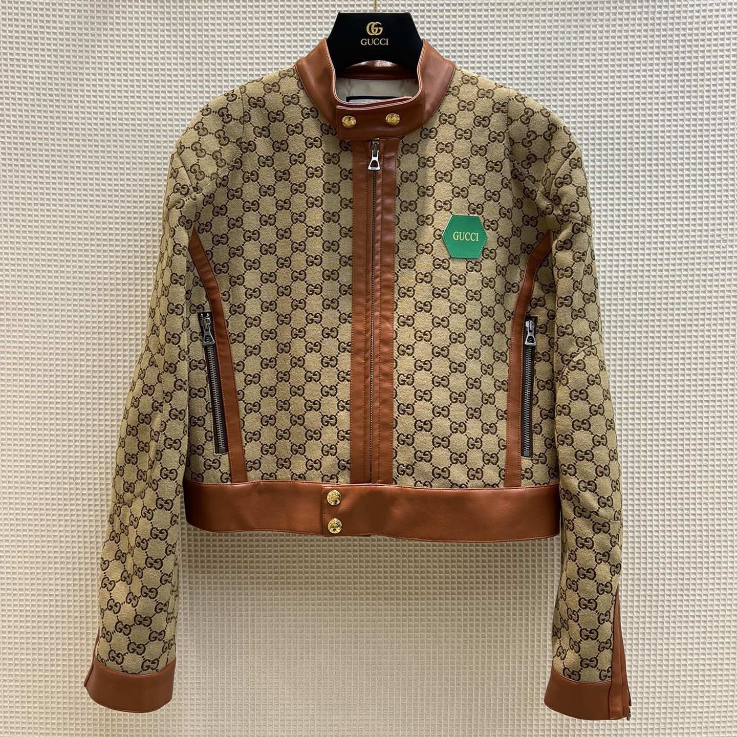 21-22AW Gucci GG Canvas Jacket with Leather Trim Replica 681034Z8AV62184