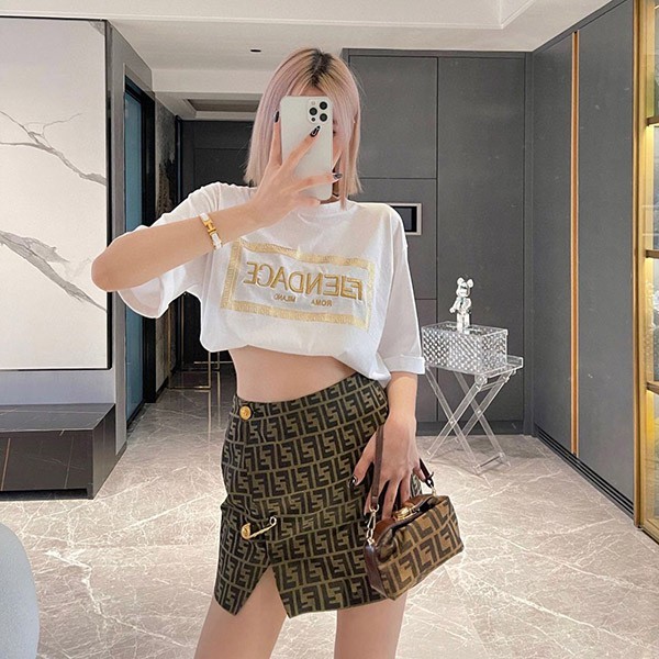 [Fendi x Versace Replica] ☆New Popular Collaboration☆ Logo T-shirt White Short Sleeve FS7900AJKLF0ZNM