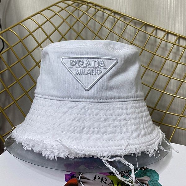 Cute Prada Drill Bucket Hat Replica White pus04260