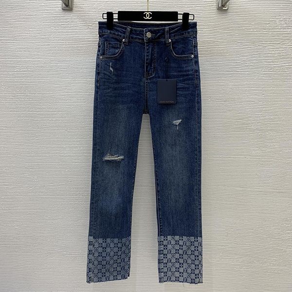 High quality??Louis Vuitton denim pants replica monogram patchwork vuo70510