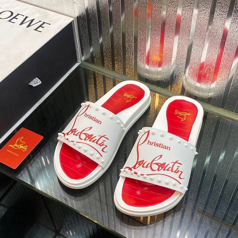 New for Spring: Louboutin Pool Fun Spiked Leather Sandals Rui43808