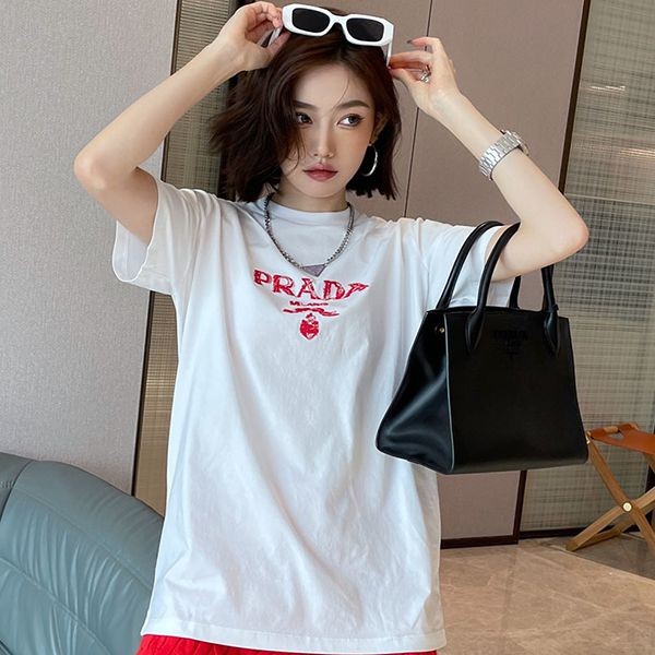 Sale New Arrivals Domestic Shipping Prada Logo Cotton T-Shirt Replica ☆ pud52652