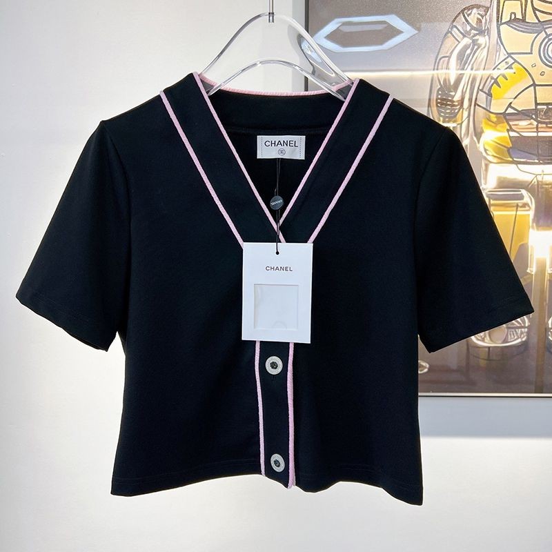 Very popular! New limited edition Chanel shirt copy CC logo blouse black cotton shp28289