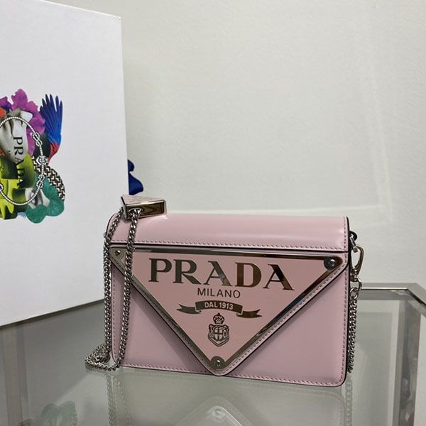21-22AW Prada Brushed Leather Shoulder Bag Replica Big Logo Chain pup41758