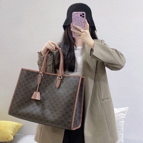 Celine Horizontal Cabas Replica in Triomphe Canvas and Calfskin