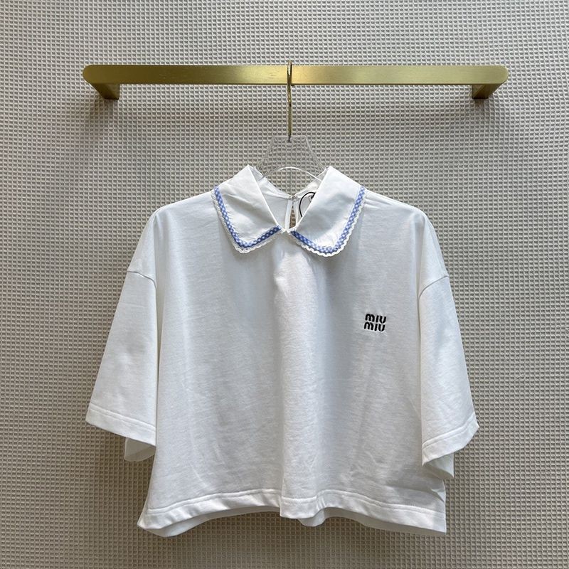 Rapidly Growing in Popularity [Miu Miu] ★ Embroidered Logo Cotton T-Shirt Copy myl62564