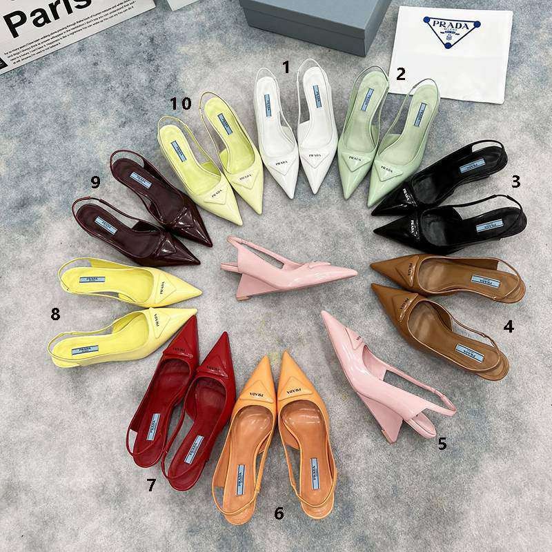 Popular and latest Prada triangle logo pump sandals replica in multiple colors pur65071
