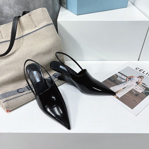 Not available in Japan [Prada] Logo Plex Sandals Black Leather Replica puk64400