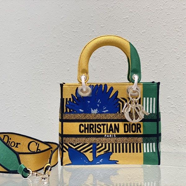 Rare color [Dior] MEDIUM LADY D-LITE BAG Flower Pop Fake Embroidery def95705