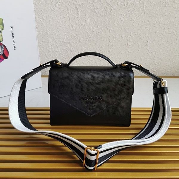 Very popular [Prada] Monochrome Saffiano x Leather Bag Replica put65432