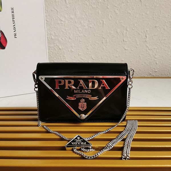 Rare color Prada brushed leather shoulder bag replica big logo chain puo17009 Rare color Prada brushed leather shoulder bag replica big logo chain puo17009