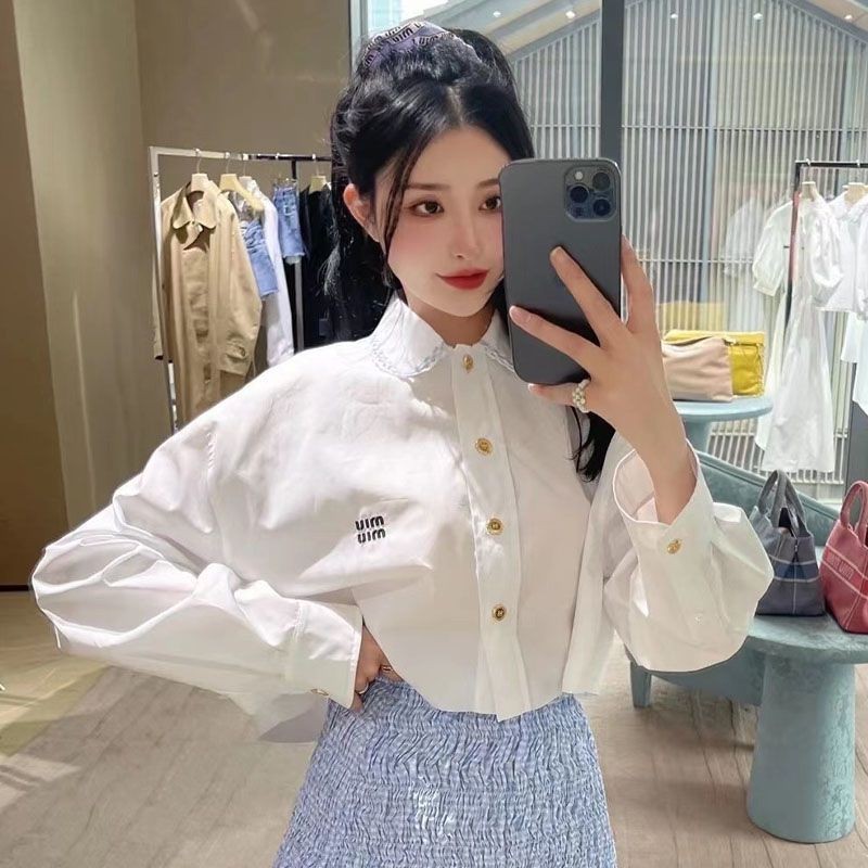 The hottest topic! Miu Miu replica poplin shirt with logo myu43136