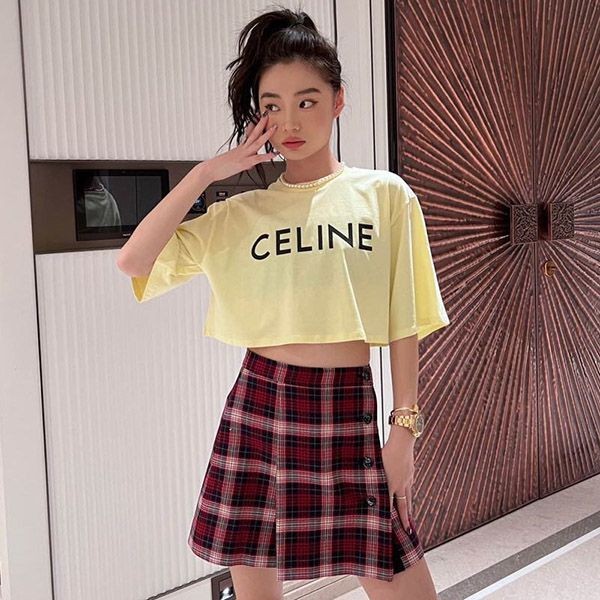 Free shipping Celine cropped T-shirt replica yellow 2X761671Q_11LK