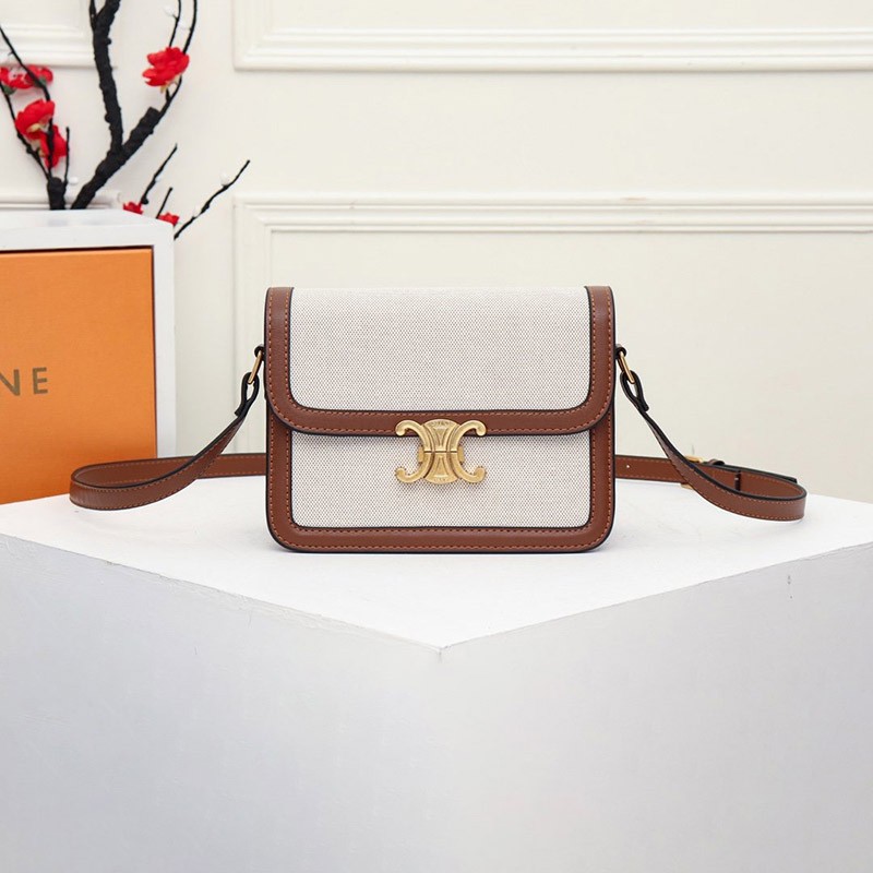 New for Autumn/Winter CELINE Shoulder Bag Replica Textile Medium Triomphe Tan x White 91242BGI04LV New for Autumn/Winter CELINE Shoulder Bag Replica Textile Medium Triomphe Tan x White 91242BGI04LV