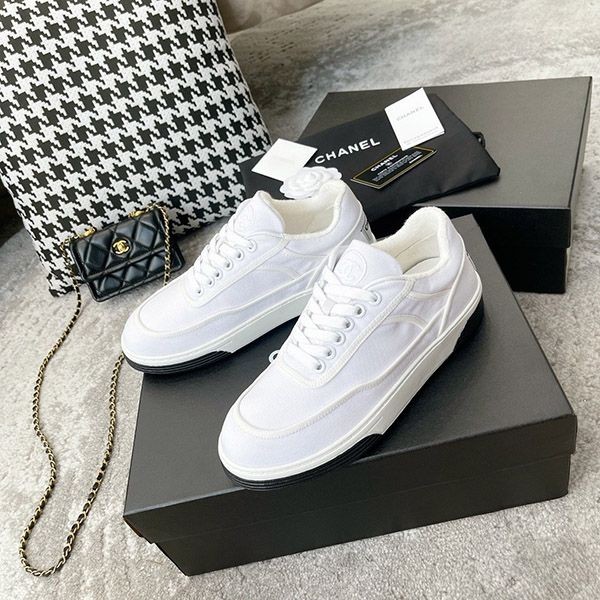 The hottest topic! Chanel white fabric sneakers replica shc48596
