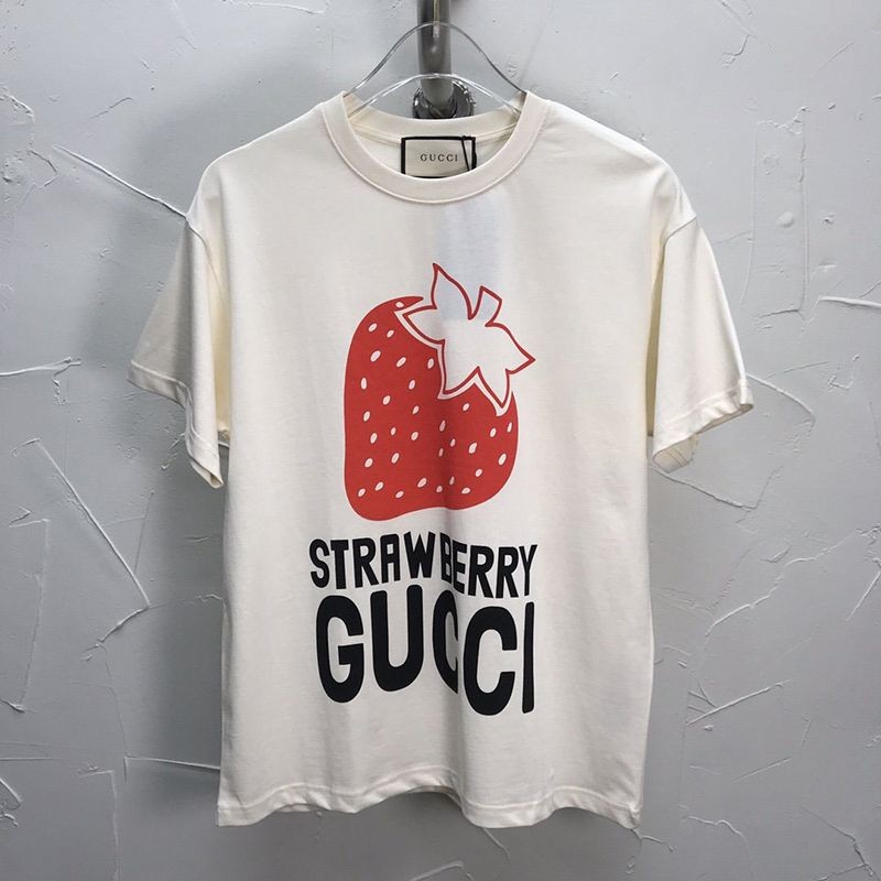 New sale item★"Gucci STRAWBERRY fake" cotton T-shirt★Ready to ship! gui32635