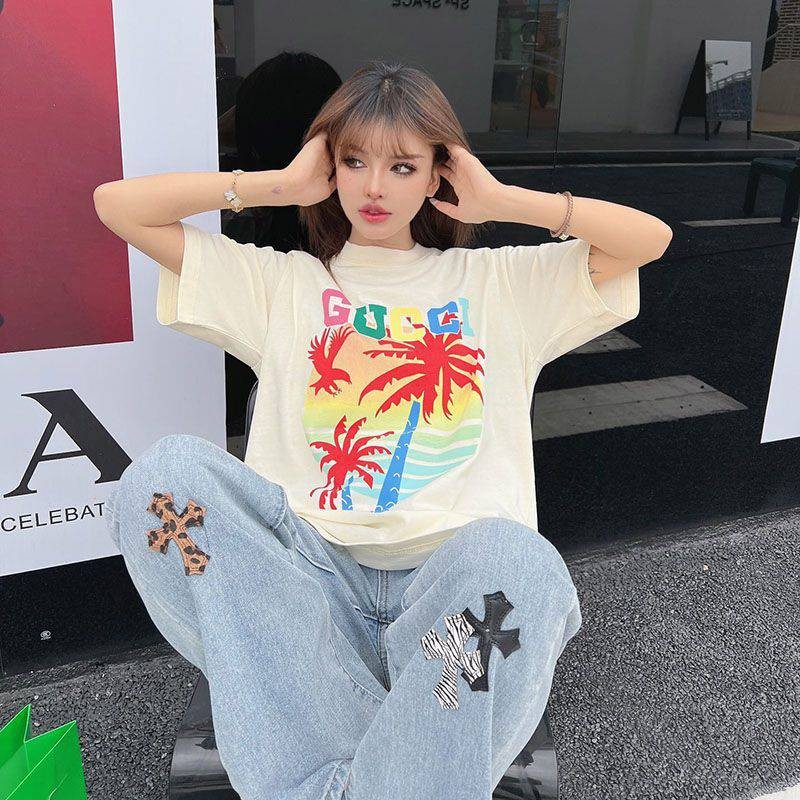 Love at first sight? Gucci palm cotton T-shirt replica guo68402 Love at first sight? Gucci palm cotton T-shirt replica guo68402