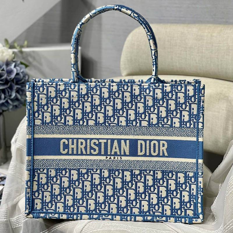 Popular Dior Book Tote Copy Dior Oblique Embroidery 2 sizes den57533