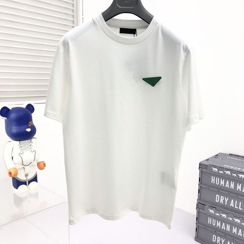 PRADA Replica Contrast Triangle Logo Cotton T-Shirt White puz08445 Not Available in Japan