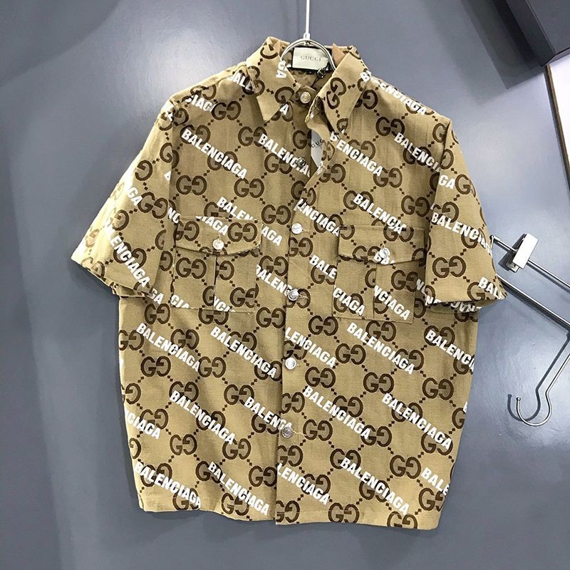 Very popular! Gucci Balenciaga shirt copy ★ White Balenciaga print brown nylon guz94539 Very popular! Gucci Balenciaga shirt copy ★ White Balenciaga print brown nylon guz94539