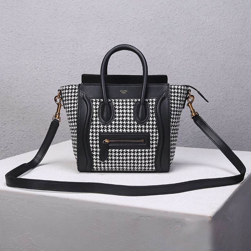 New for Autumn/Winter: Celine Luggage Replica Nano Handbag Houndstooth Ceu63273