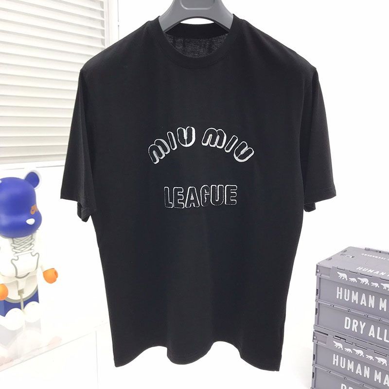 Free shipping Miu Miu replica iconic T-shirt with League logo myz87152