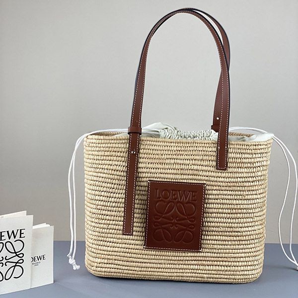 Rare Loewe Square Basket Bag Replica Small (Raffia & Calf) lom87858