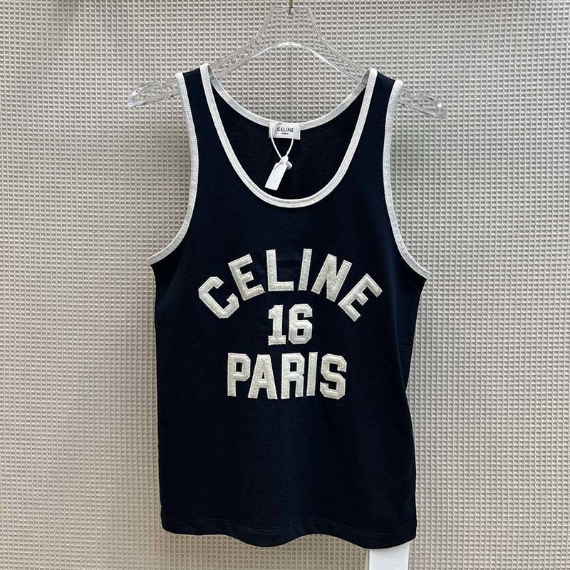 Love at first sight? Embroidered Celine 16 Tank Top Replica/ Cotton Jersey 2X11B671Q38AW