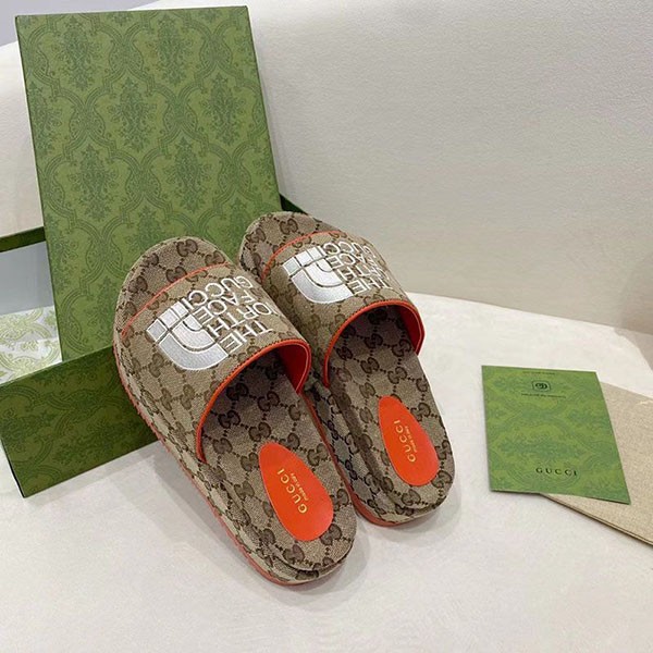 Eye-catching color [Gucci x The North Face] collaboration logo GG canvas sandals copy gug61000