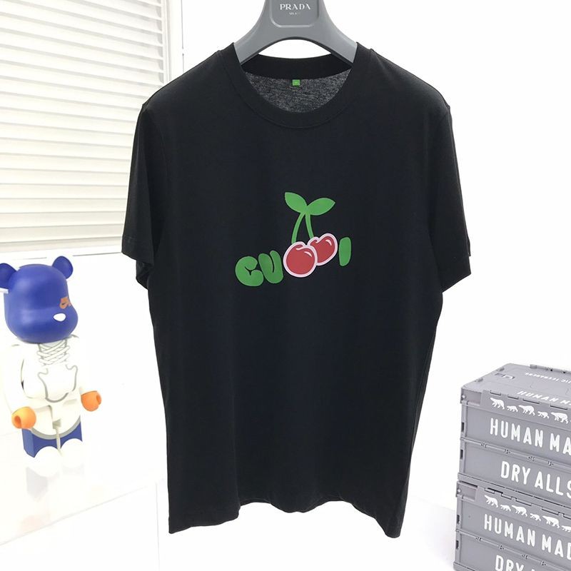 Very popular: Gucci cherry print T-shirt parody blue cotton guf14963 Very popular: Gucci cherry print T-shirt parody blue cotton guf14963