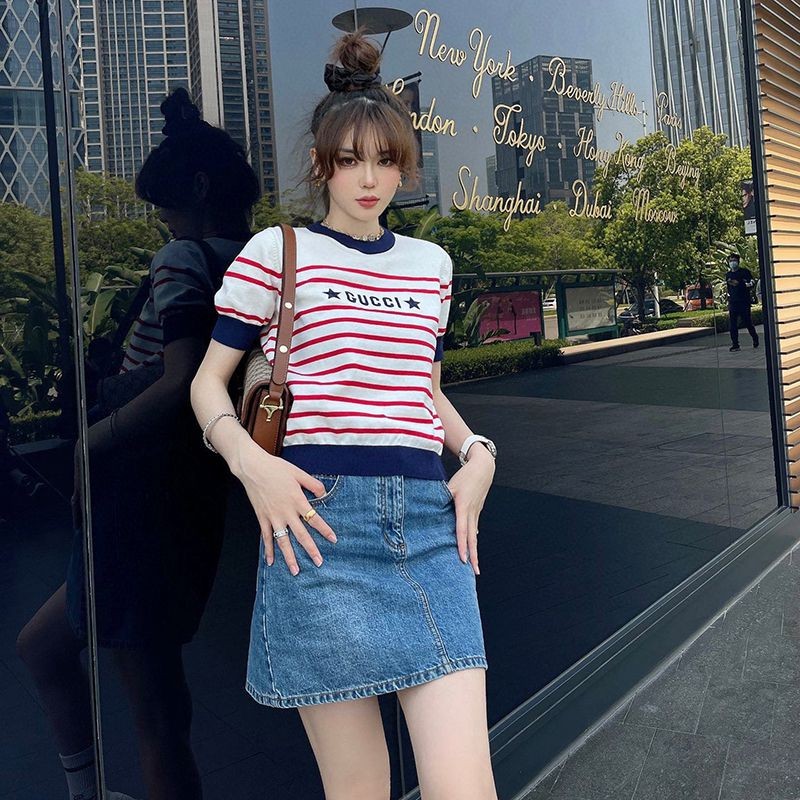 [Not available in Japan] Gucci Striped Cotton Short Sleeve T-Shirt Replica guw08454
