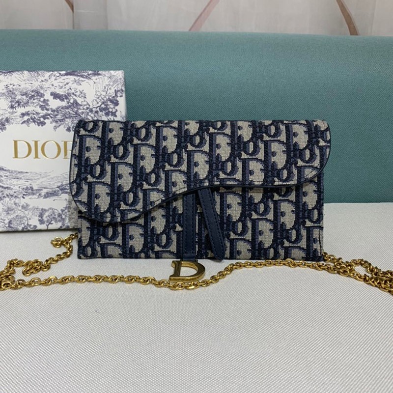 New Spring Items [Dior] SADDLE Jacquard Chain Wallet Replica dem54951