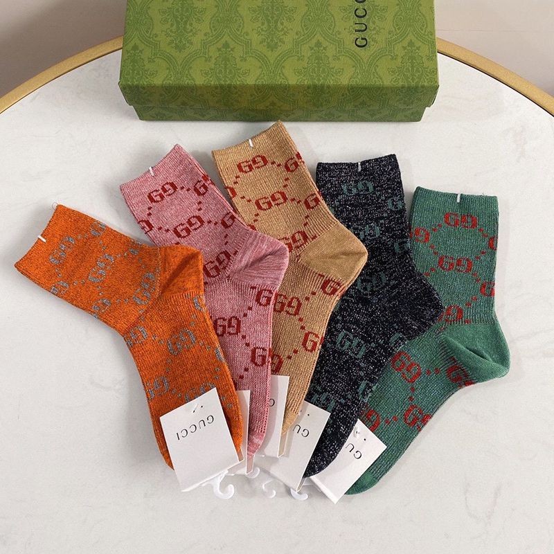 Gucci GG Web Stripe Cotton Socks Replica 5 Pair Set gup48879