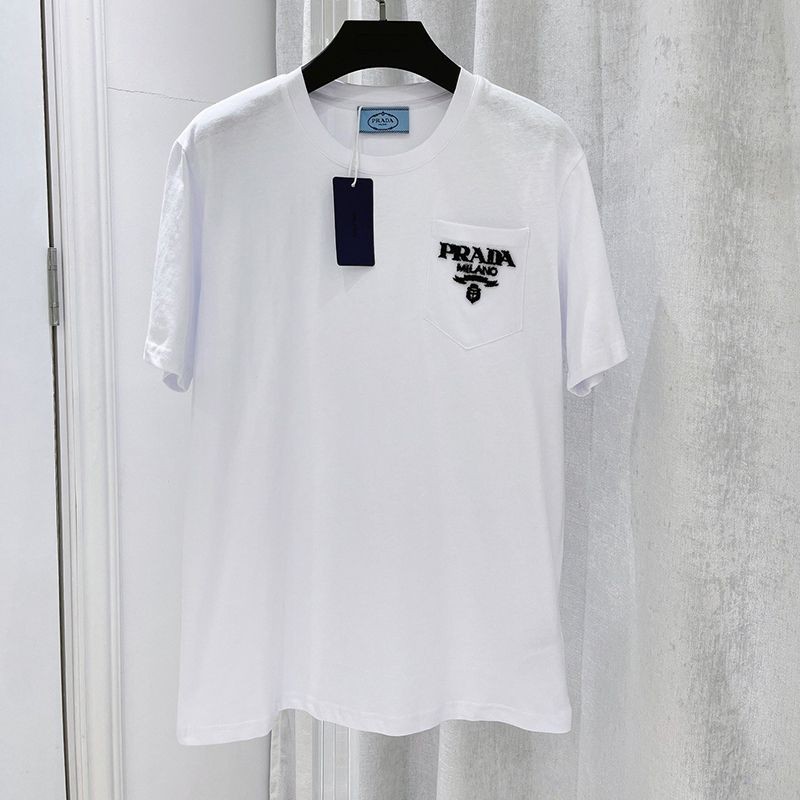 2022SS [Prada] Cotton T-shirt parody simple logo unisex puy94649