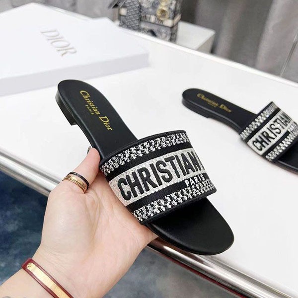 Very popular! ☆Dior☆"DWAY" embroidered cotton copy*Mules deb33431