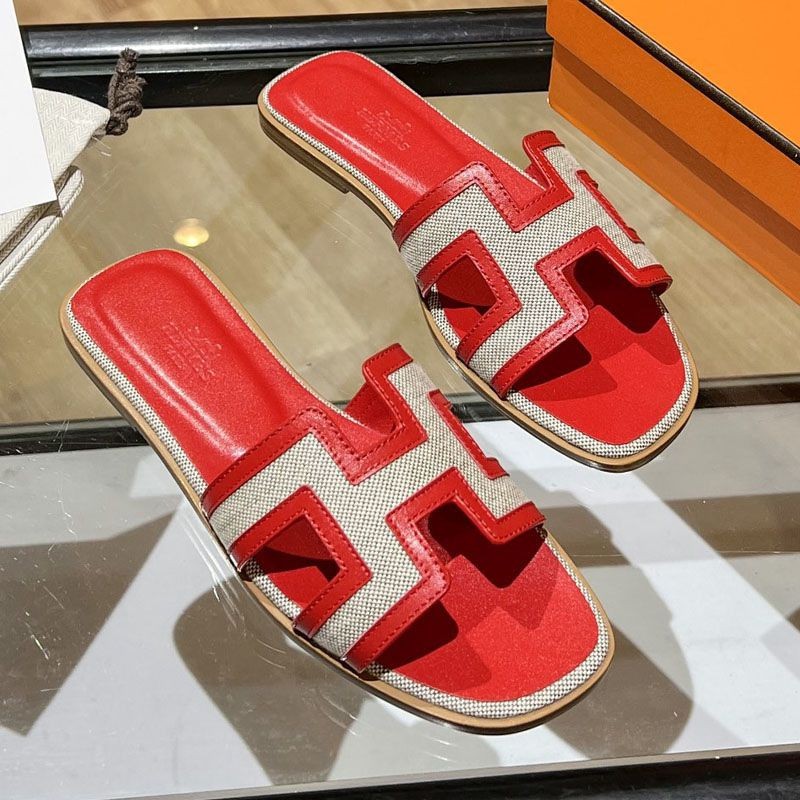 Extremely rare! Hermes Replica Oran Leather & Canvas Sandals ERP42687 Extremely rare! Hermes Replica Oran Leather & Canvas Sandals ERP42687