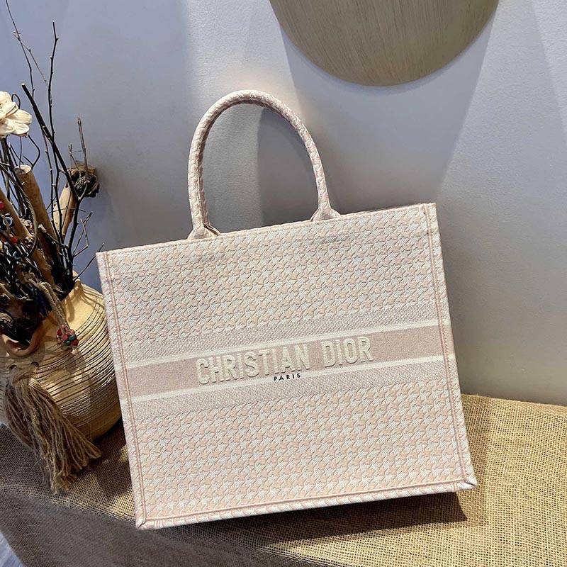 Eye-catching color Dior Book Tote Copy Bag Macro Houndstooth Embroidery 2 sizes dec22007