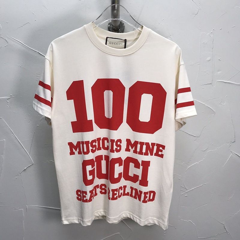 ★Popular in Japan!! 100th Anniversary★Gucci★Fake Cotton Crew Neck Striped T-Shirt gur83366