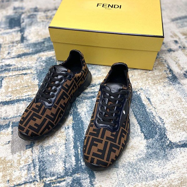 Very popular Fendi brown/fabric flat sneakers fake fej59288