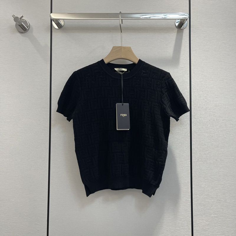New Spring Collection [Fendi] Crew Neck Short Sleeve T-Shirt FF Logo Cotton Copy feq42525