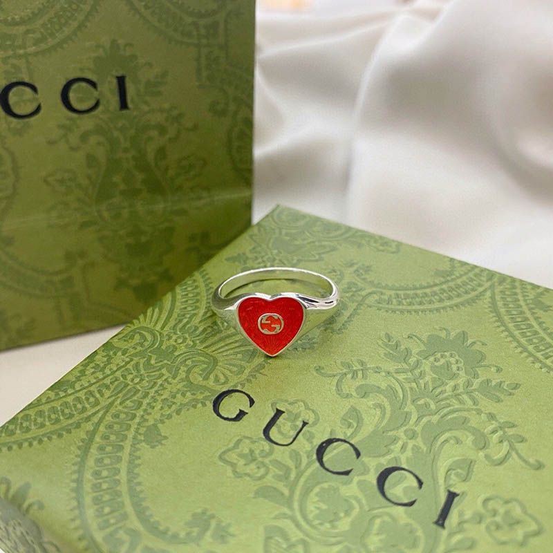 [Not available in Japan] Gucci Interlocking G Enamel Ring with Heart Replica guz58283