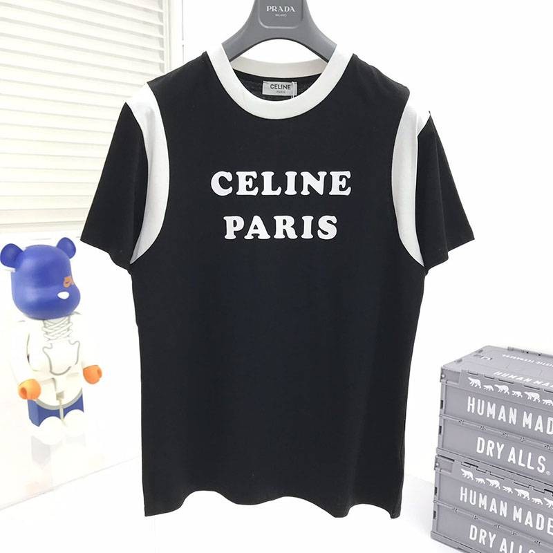 Best Price Guarantee Celine Paris Boxy T-Shirt Replica Cotton White & Black Cew26552