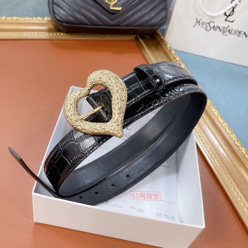 21-22AW Saint Laurent Heart Buckle Leather Belt 30mm Replica Sam91213