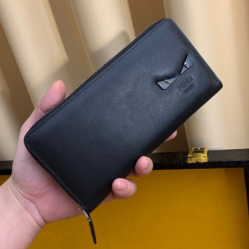 Classic Fendi Zip Around Long Wallet Replica Black Bag Bugs Zipper Wallet Customized fea27541