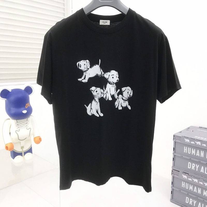 No.1 Popular Celine Artist Print Loose T-Shirt Copy/ Cotton Black Cez86971