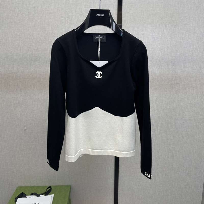 Competitive Chanel Color Blocking Knit Bottom Shirt Replica shd08070