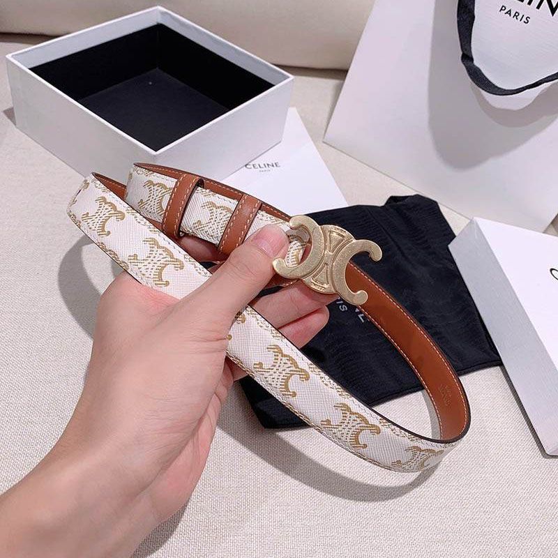 ☆Very popular☆Celine Triomphe belt canvas x calf white Cer86684